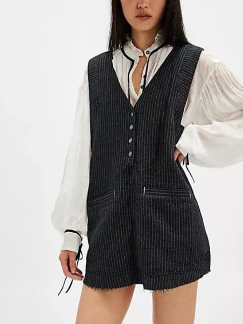 Free People We the Free Pinstripe Menswear Vest - Black